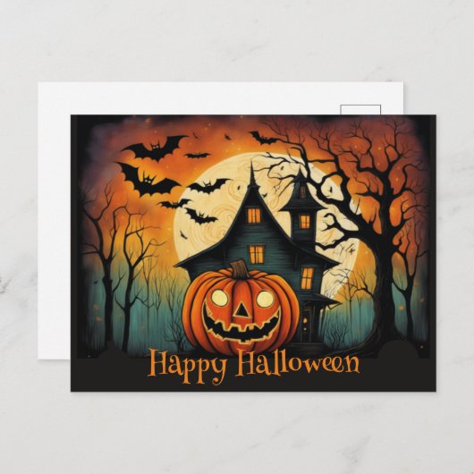 Pfiffiges Halloween Pumpkin Happy Halloween Postkarte (Vorne/Hinten)