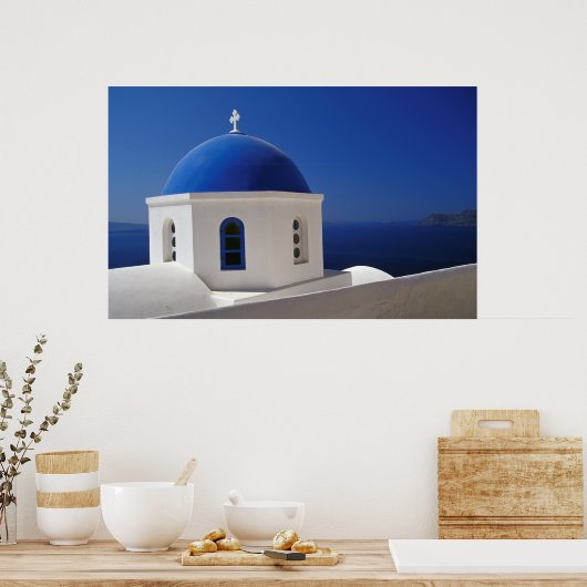 Pfingstkirche mit Blauer Kuppel, Santorini Poster (Küche)