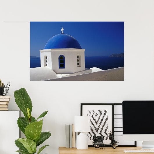 Pfingstkirche mit Blauer Kuppel, Santorini Poster (Heimbüro)