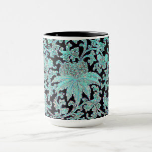 Pfingstrose Blumen türkis schwarzes Vintage-Muster Tasse