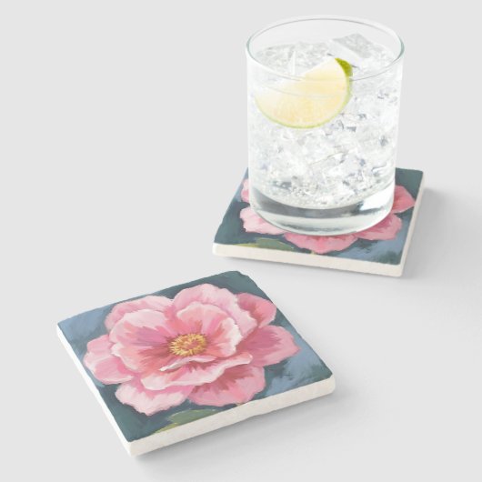 Pfingstrose-Blumen-Wasserfarbe-Floral Steinuntersetzer (Seitenansicht)