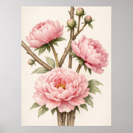 Pfingstrose Botanisch Pink Poster