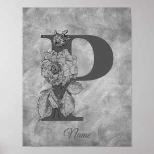 Pfingstrose Elegantes Monogramm Anfangsbuchstabe P Poster