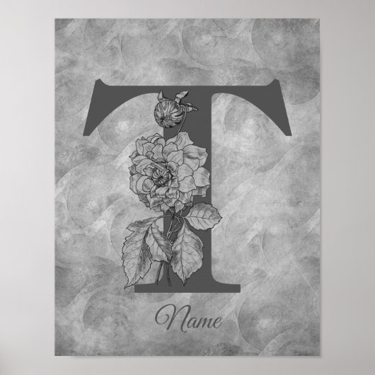 Pfingstrose Elegantes Monogramm Anfangsbuchstabe T Poster (Vorne)