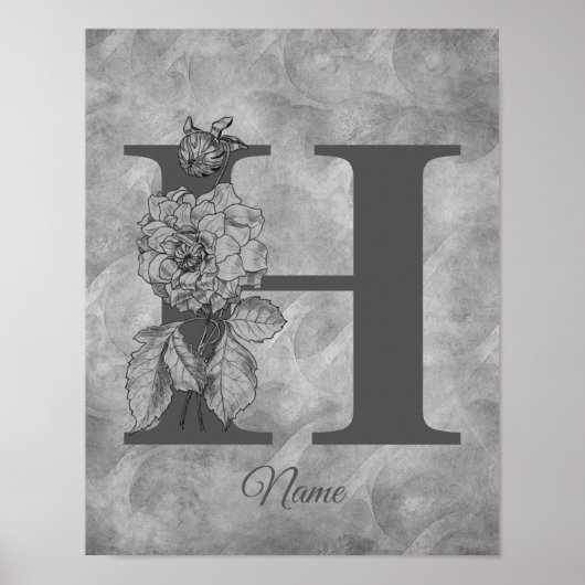 Pfingstrose Elegantes Monogramm Initiale H Persona Poster (Vorne)