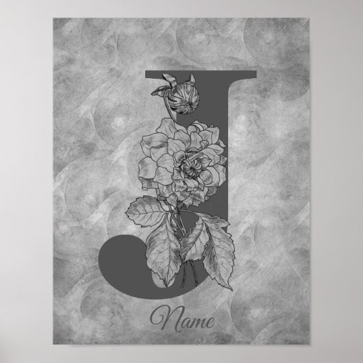 Pfingstrose Elegantes Monogramm Initiale J Persona Poster (Vorne)