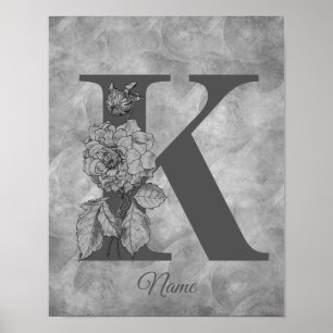 Pfingstrose Elegantes Monogramm Initiale K Persona Poster