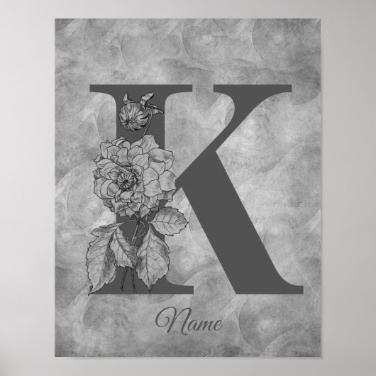 Pfingstrose Elegantes Monogramm Initiale K Persona Poster (Vorne)