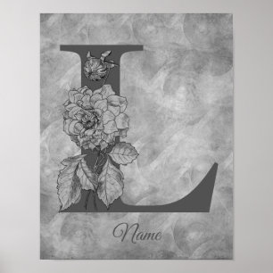 Pfingstrose Elegantes Monogramm Initiale L Persona Poster