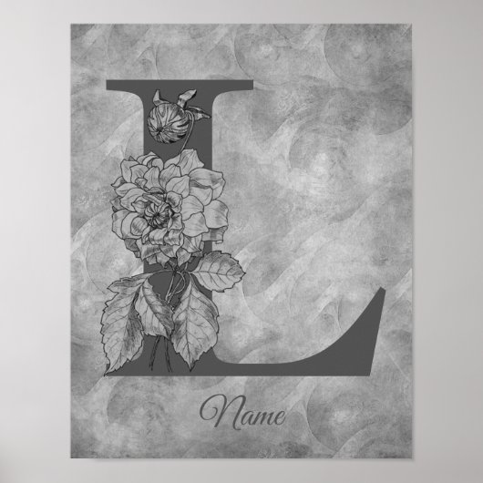 Pfingstrose Elegantes Monogramm Initiale L Persona Poster (Vorne)