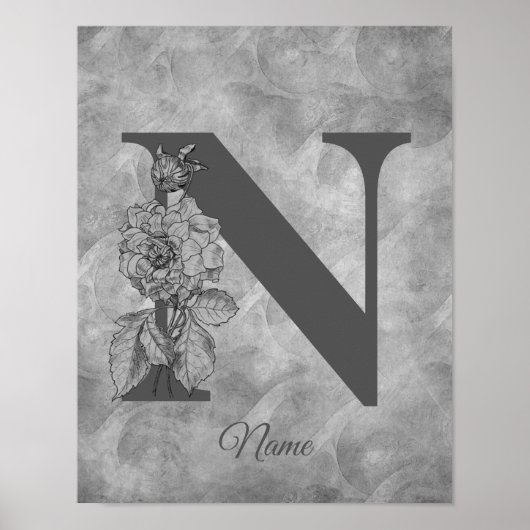 Pfingstrose Elegantes Monogramm Initiale N Persona Poster (Vorne)