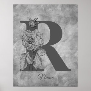 Pfingstrose Elegantes Monogramm Initiale R Persona Poster