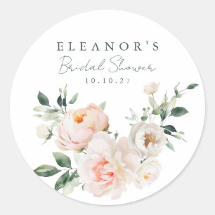 Pfingstrose Floral Aquarell-Rosa Brautdusche Runder Aufkleber
