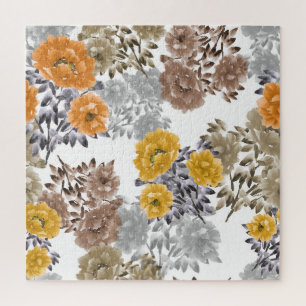 Pfingstrose Floral Wasserfarbe Weißer Hintergrund Puzzle