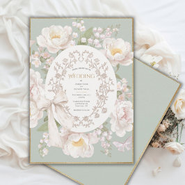 Pfingstrose Florale Vintage-Hochzeit Einladung