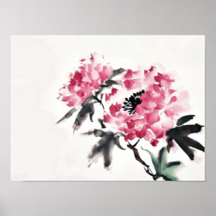 Pfingstrose japanische minimalistische Kunstmalere Poster