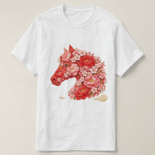 Pfingstrose Kirschblüten Blumen Pferdekopf T-Shirt