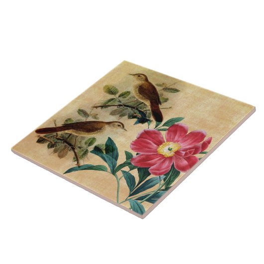 Pfingstrose mit Nachtigallen Fliese (Seite)