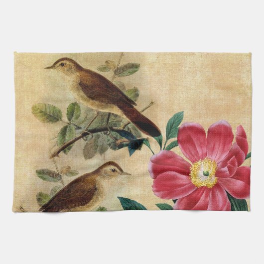 Pfingstrose mit Nachtigallen Handtuch (Horizontal)