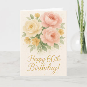 Pfingstrose & Rose Glücklicher 60. Geburtstag Aqua Karte