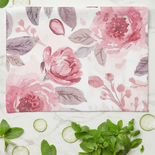 Pfingstrose Rosen-Wasserfarben-Blumengarten Geschirrtuch (Gefaltet)