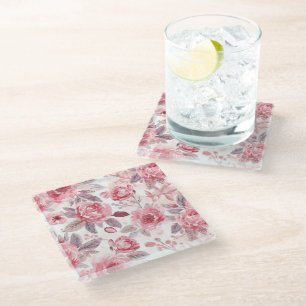 Pfingstrose Rosen-Wasserfarben-Blumengarten Glasuntersetzer