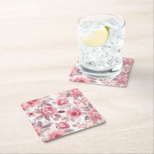 Pfingstrose Rosen-Wasserfarben-Blumengarten Rechteckiger Pappuntersetzer