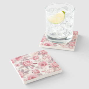Pfingstrose Rosen-Wasserfarben-Blumengarten Steinuntersetzer