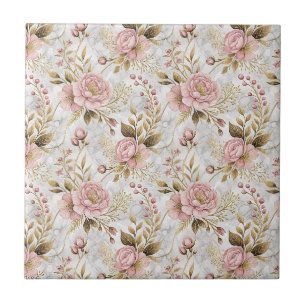 Pfingstrose & Salbei Botanisches Blumenmuster Kuns Fliese