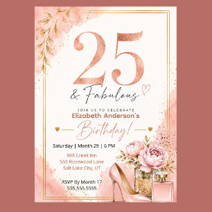Pfingstrose und Parfüm Fabulous 25. Geburtstag Einladung