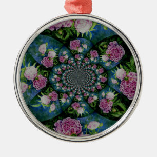 Pfingstrose weiß Pfingstrose Blumen-Aquarell-Manda Silbernes Ornament
