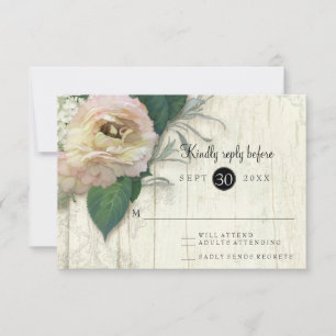Pfingstrose Weiße Hortensien Blumen Vintage Holz R RSVP Karte