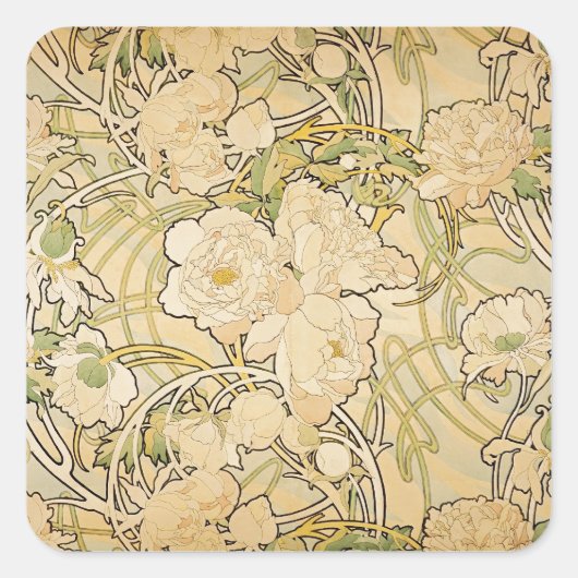 Pfingstrosen 1897 quadratischer aufkleber (Vorderseite)