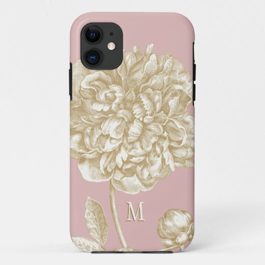 Pfingstrosen-Blume botanisch, rosa und Gold mit Case-Mate iPhone Hülle (Rückseite)