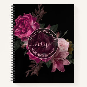 Pfingstrosen-Blume Schwarzes Logo Notizblock