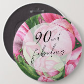 Pfingstrosen Blumen 90. Geburtstagsfeier Button (Vorne & Hinten)
