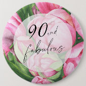 Pfingstrosen Blumen 90. Geburtstagsfeier Button (Vorderseite)