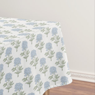 Pfingstrosen-Blumen-Blockdruck Cottage Weiß Blau G Tischdecke