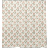Pfingstrosen-Blumen-Blockdruck Vintage Cottage Sof Duschvorhang (Vorderseite)