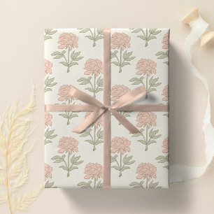 Pfingstrosen-Blumen-Blockdruck Vintage Cottage Sof Geschenkpapier