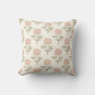 Pfingstrosen-Blumen-Blockdruck Vintage Cottage Sof Kissen