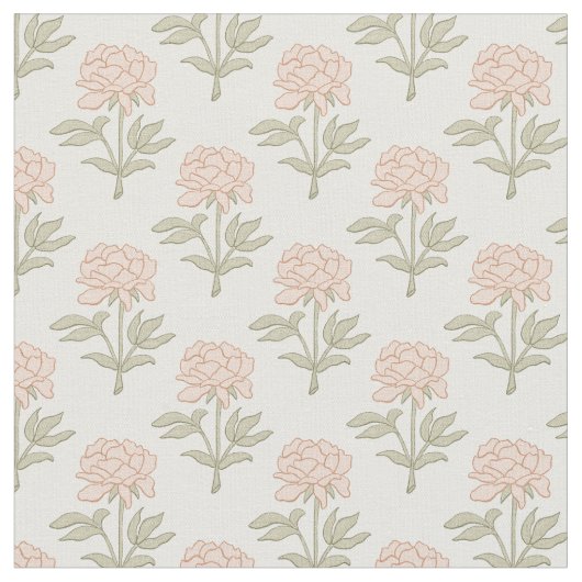 Pfingstrosen-Blumen-Blockdruck Vintage Cottage Sof Stoff (Nahaufnahme)