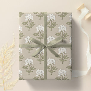 Pfingstrosen-Blumen-Blockdruck Vintage Pilz Beige Geschenkpapier