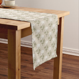 Pfingstrosen-Blumen-Blockdruck Vintage Pilz Beige Kurzer Tischläufer