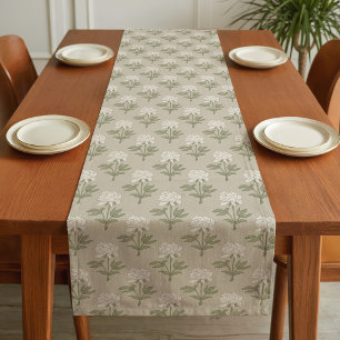 Pfingstrosen-Blumen-Blockdruck Vintage Pilz Beige Kurzer Tischläufer