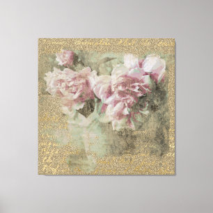 ** Pfingstrosen-Blumen-Handschrift Vintage-Victori Leinwanddruck