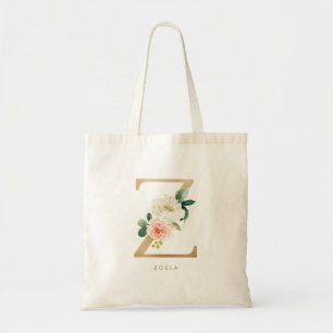 Pfingstrosen-Blumen-Letter-Z-Gold-Monogramm-Brautj Tragetasche