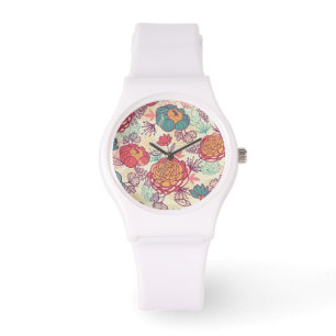Pfingstrosen-Blumen- und -Blättermuster Armbanduhr