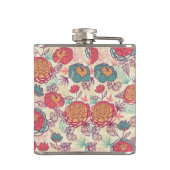 Pfingstrosen-Blumen- und -Blättermuster Flachmann (Rückseite)