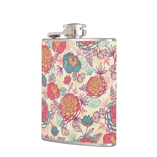 Pfingstrosen-Blumen- und -Blättermuster Flachmann (Links)